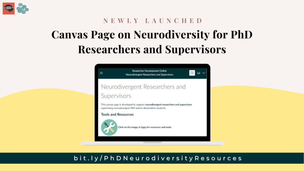 A screenshot of the Canvas page for Neurodivergent Researchers and Supervisors, https://bit.ly/PhDNeurodiversityResources